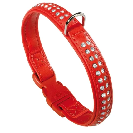 Rött Fast Halsband Med Diamanter 25cm